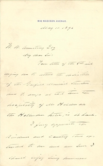 President Grover Cleveland Handwritten and Signed Letter Dated May 11, 1890 In Response to Not Being Able to Attend the Garfield Memorial (JSA)